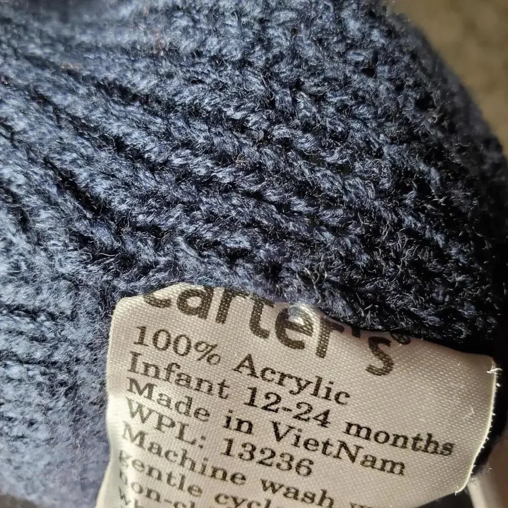 Carter's Size 12-24 months 100% Acrylic Blue and Orange Striped Beanie Hat EUC
